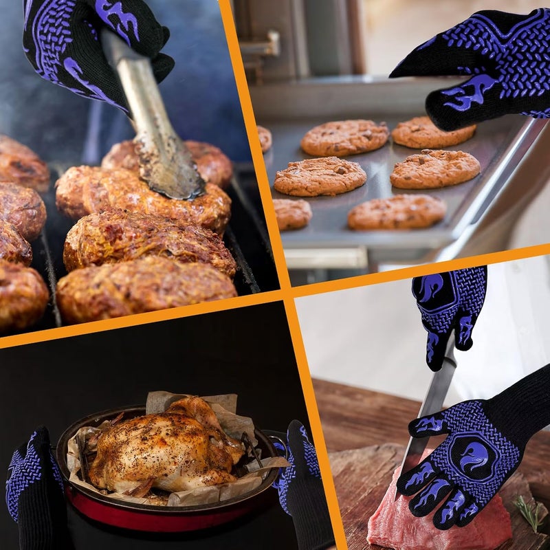 DKHDBD BBQ Fireproof Gloves, Grill Cut-Resistant 1472°F Heat Resistant Gloves, Non-Slip Silicone Oven Gloves, Kitchen Safe Cooking Gloves for Oven Mitts,Barbecue,Cooking, Frying,13.5 Inch-Blue - Image 4